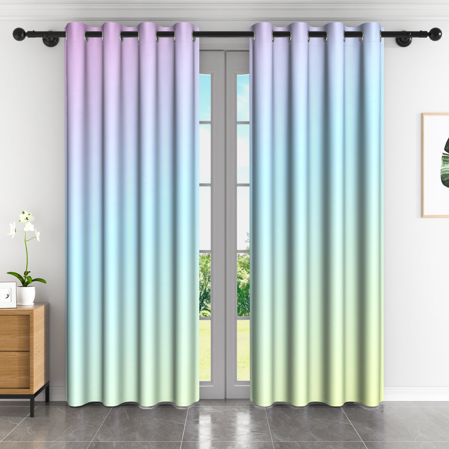 Lfeey Purple Gradient Ombre Blackout Curtains, Room Darkening Grommet Curtains, 42x72 inches, 2 panels