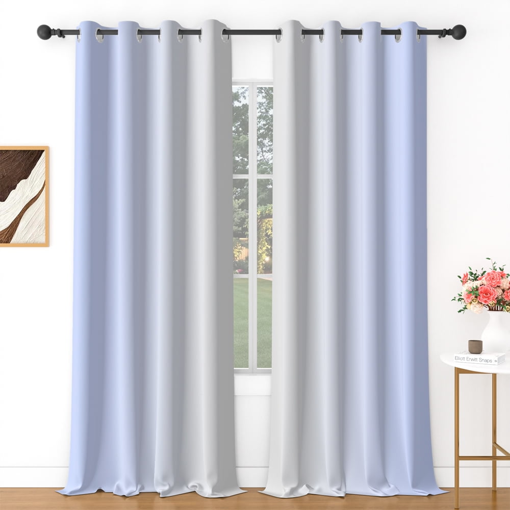 Lfeey Purple and White Ombre Curtains, Light Blocking Window Drapes for Living Room/Bedroom, 42x72 inch, 2 Panels