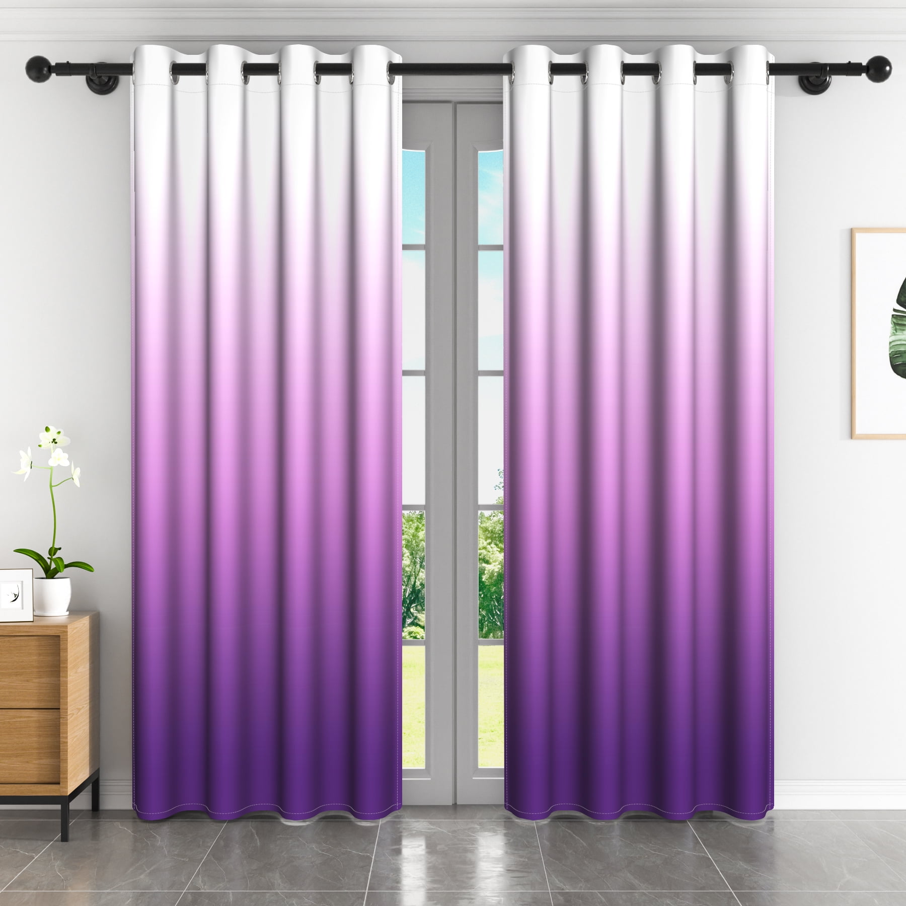 Lfeey Purple with White Blackout Curtains, Room Darkening, 42x63inch, 2 ...