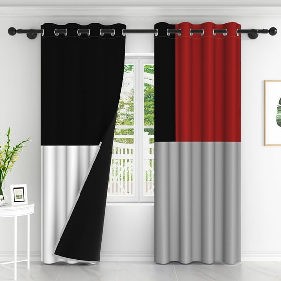 Lfeey Red Black Geometric Blackout Curtains, Bedroom/Living Room Art Modern Abstract Window Drapes, 42x63 inch, 2 Panels