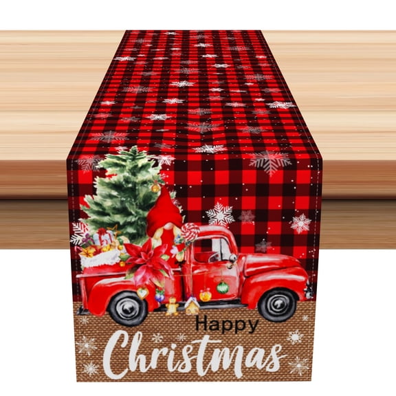 Lfeey Red Black Plaid Christmas Table Runner, Winter Kitchen Dining Table Decoration, 13x36 Inch