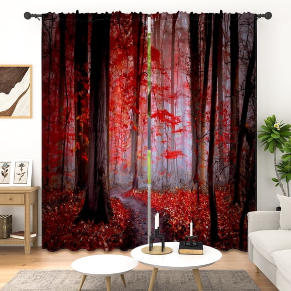 Lfeey Red Mist Forest Blackout Curtains, Halloween Window Drapes for Bedroom 52x63 Inch 2 Panels