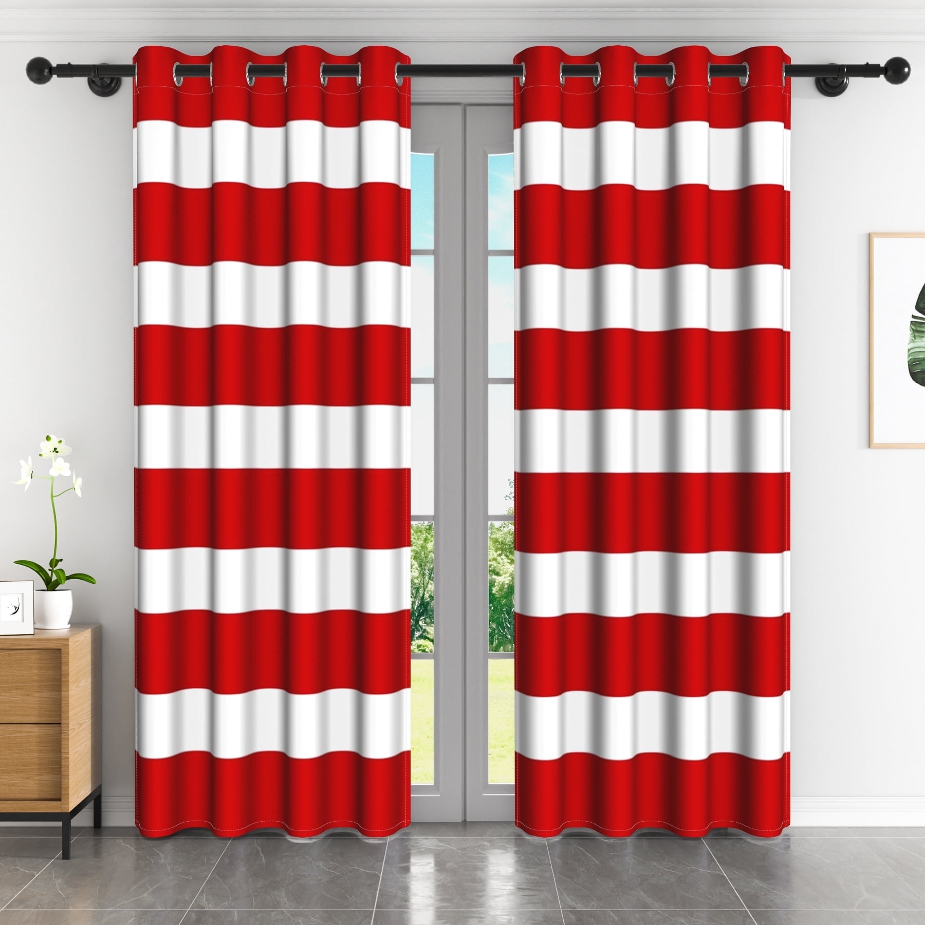Lfeey Red Stripe Room Darkening Blackout Curtains Christmas Bedroom Living Room Grommet Curtains 52x84 Inch 2 Panel