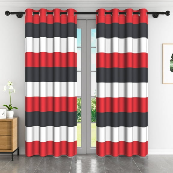 Lfeey Red and Black Stripe Room Darkening Window Curtains, Drapes for Bedroom Living Room Kitchen Thermal Insulated 2 Panels, 42x63 inch