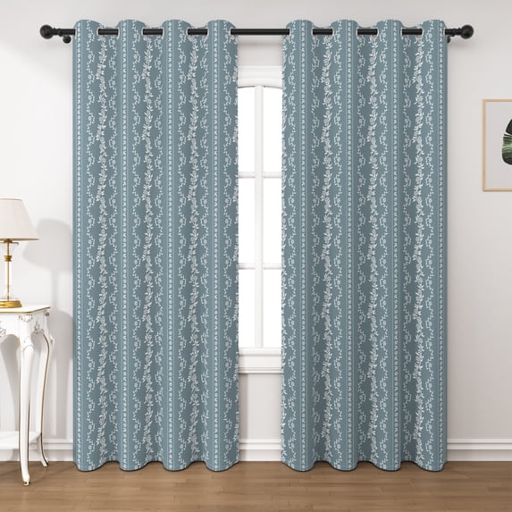 Lfeey Room Darkening Curtain,Grey Blue Floral Blackout Curtains 63 Inches Long, Set of 2