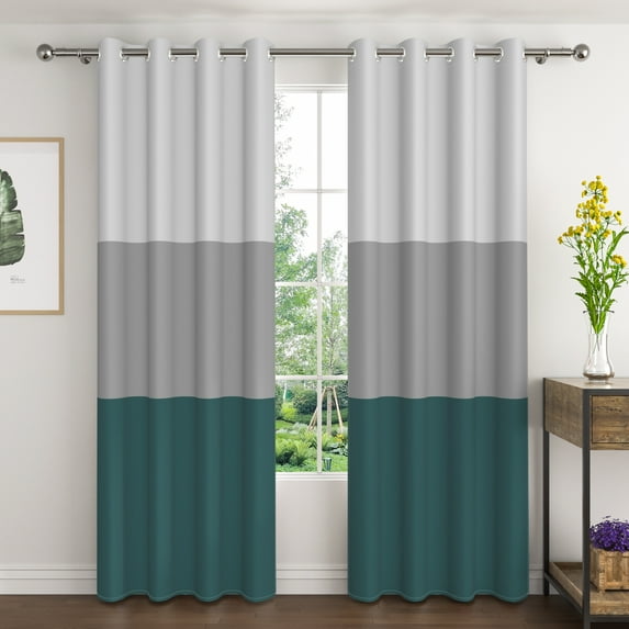 Lfeey Room Darkening Curtains 63 inch Long for Bedrooms, Turquoise Gray Grommet Curtains, 52x96, Set of 2