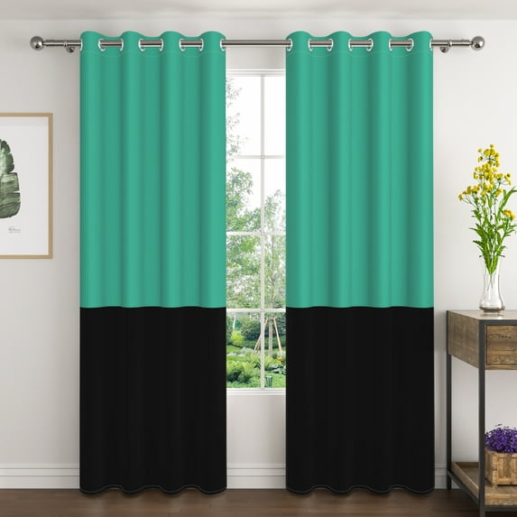 Lfeey Room Darkening Curtains, 84 inch long Blackout Curtains for Bedrooms, Cyan and Black, 2 Pieces