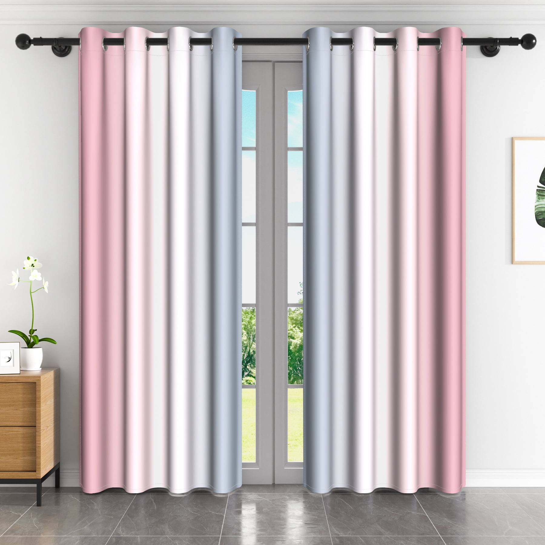 Lfeey Room Darkening Curtains, Pink to Gray Gradient Blackout Curtains for Bedroom, 42 x 74 inch,2 Panels set