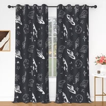 Lfeey Room Darkening Curtains for Bedroom, Gray with Space Print, Privacy Protection, 42x63 Inch, Set of 2