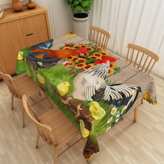 Lfeey Rooster Printed Waterproof Tablecloth, Rectangular Table Decoration, 60x84 inch