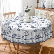 Lfeey Round Tablecloth, Polyester, Wipeable Oil-Resistant, Floral, 60 inches