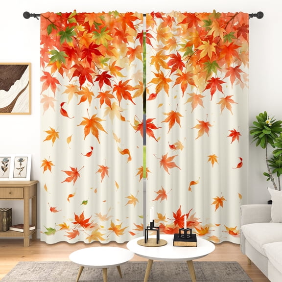 Lfeey Rustic Fall Curtains with Maple Leaf Print, Blackout Window Drapes for Bedroom, Rod Pocket Thermal Panels, 42x63 Inch Set of 2