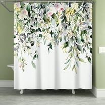 Lfeey Sage Green Leaves Shower Curtain, Watercolor Floral Plant Leaves Fabric with 12 Hooks, 72"x72"
