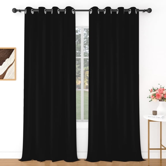 Lfeey Solid Blackout Curtains 2 Panels, Thermal Insulated for Bedroom Grommet Drapes, Black, 42x63 inch
