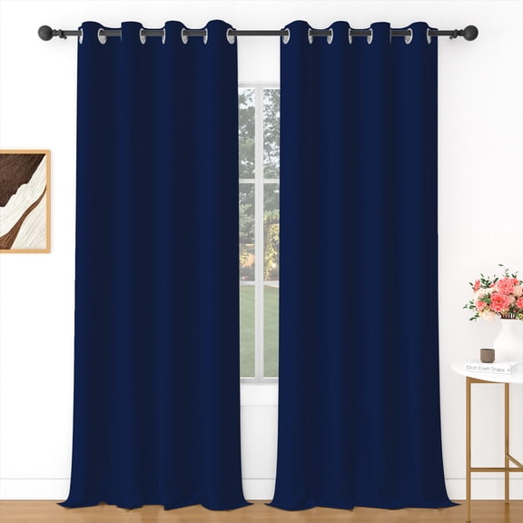 Lfeey Solid Grommet Blackout Curtains 84 Inch Length, Room Darkening Grommet Drapes for Living Room Window, Dark blue, 2 Panels