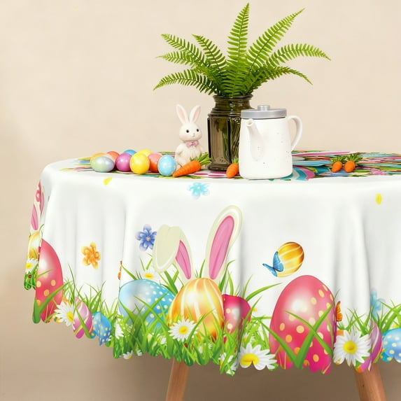 Lfeey Spring Easter Round Tablecloth 70 Inch, Cute Rabbit Floral Decor — free download