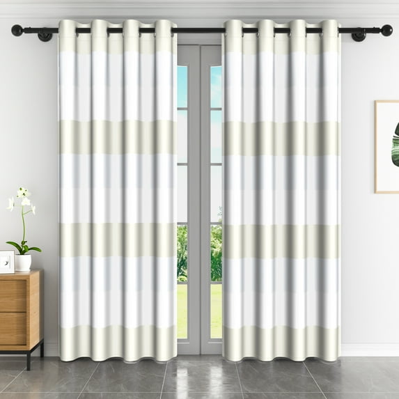 Lfeey Stripe Room Blackout Window Curtains, Drapes for Bedroom Living Room Kitchen Thermal Insulated 2 Panels, White, 42x63 inch