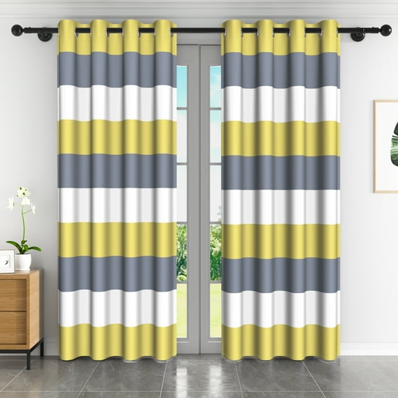 Lfeey Stripe Room Blackout Window Curtains, Drapes for Bedroom Living Room Kitchen Thermal Insulated 2 Panels, Yellow, 42x63 inch