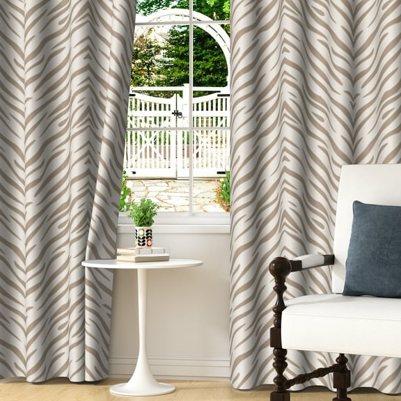 Lfeey Striped Abstract Blackout Curtains, Zebra Print Brown Room Privacy Drapes, 42x63 inch, 2 Panels