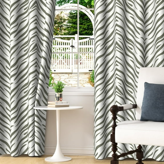 Lfeey Striped Abstract Blackout Curtains, Zebra Print Green Room Privacy Drapes, 42x63 inch, 2 Panels