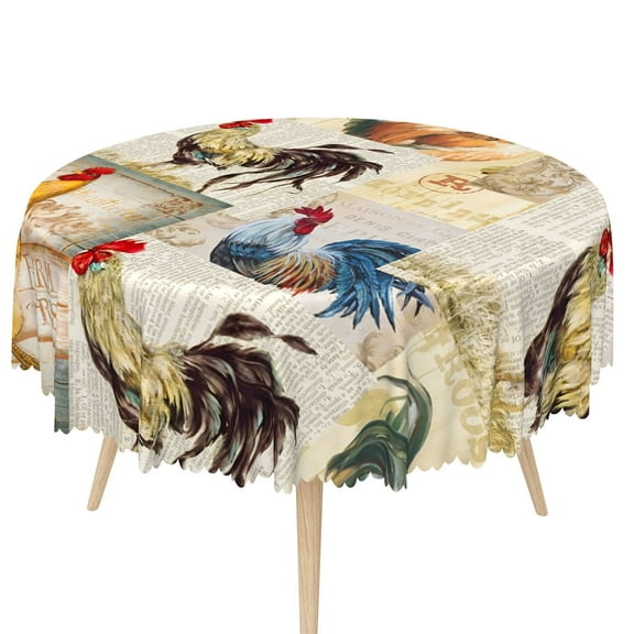 Lfeey Tablecloth Round Rooster 60 inch, Waterproof Grease Resistant Farmhouse Animal Table Decorations, Party Outdoor Picnic Tablecloths