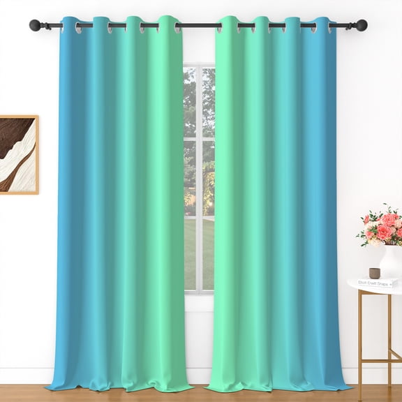 Lfeey Teal and Blue Blackout Curtains for Rooms, Darkens the Room Ombre Curtains, 63 inch Length, set of 2