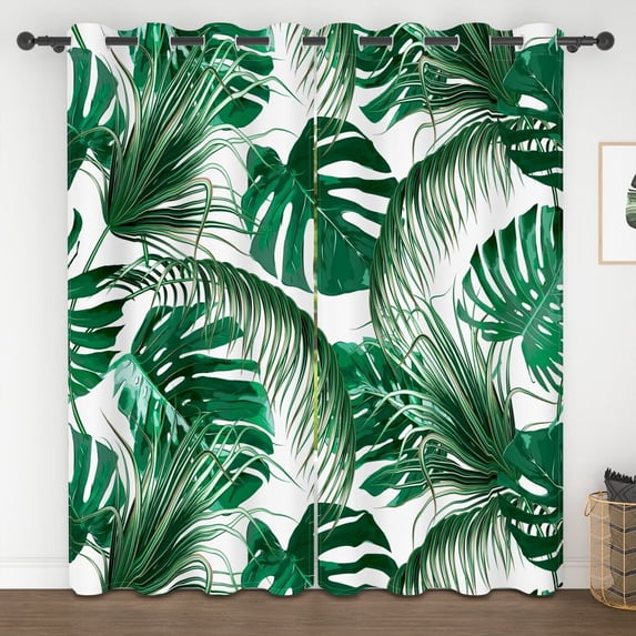 Lfeey Tropical Palm Leaves Blackout Curtains, Grommet Window Curtains for Living Room Bedroom, 42"x63" Inch, 2 Panels
