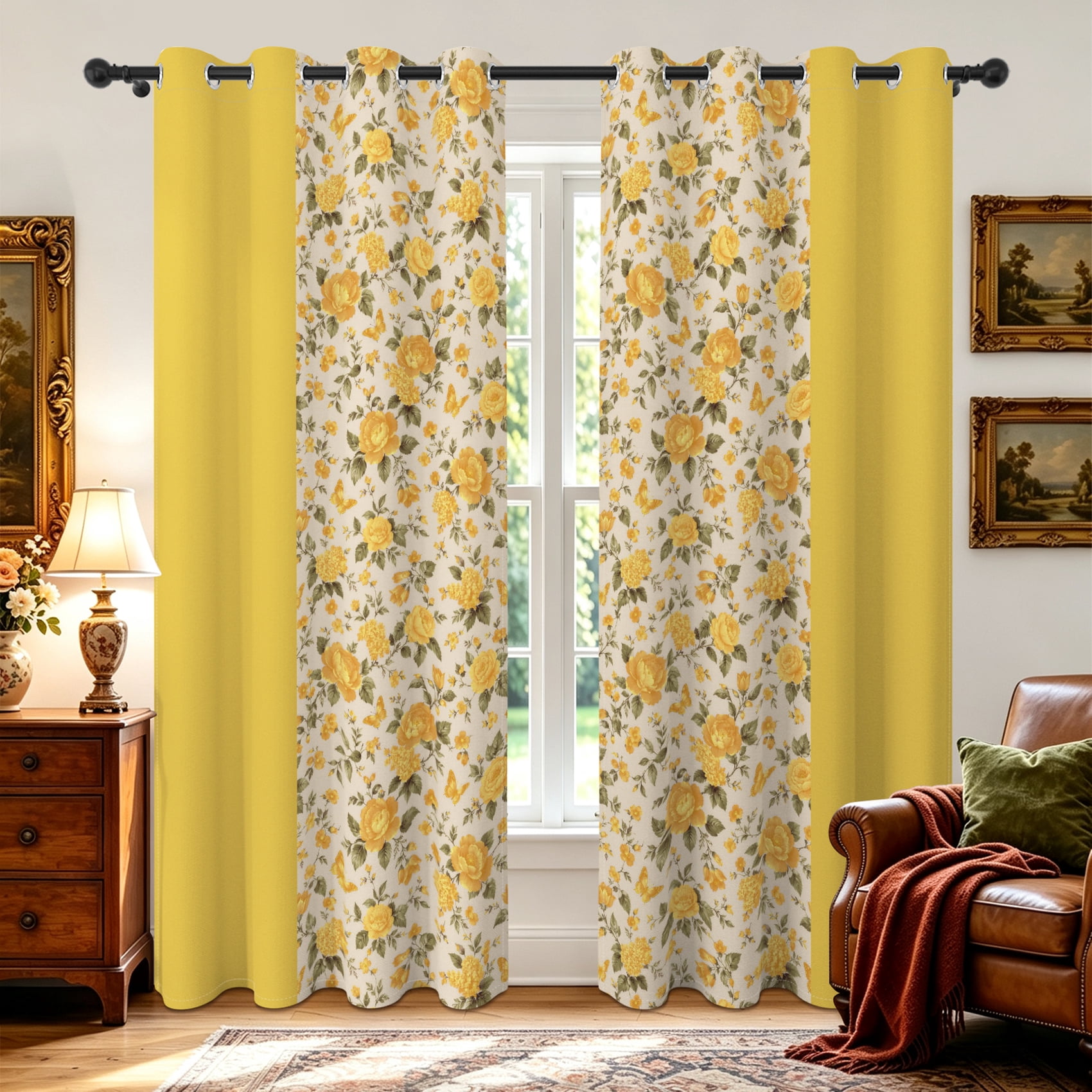 Lfeey Vintage Floral Blackout Curtains, Thermal Insulated Room ...