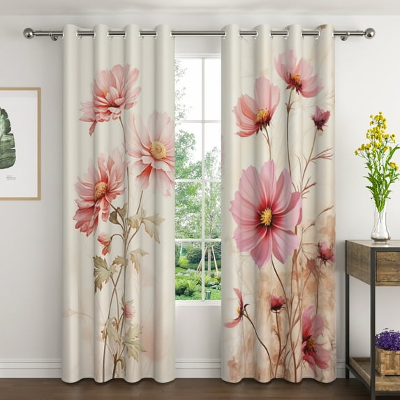 Lfeey Vintage Pink Flower Blackout Curtains, Grommet Drapes for Girls Bedroom Living Room Decor, 52x63 inch, 2pcs
