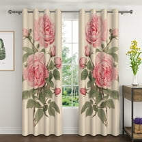 Lfeey Vintage Pink Flower Print Blackout Curtains, Grommet Curtains for Girls Bedroom Living Room Decor, 52x96 inch, 2pcs