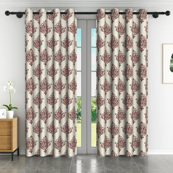 Lfeey Vintage Print Medallion Blackout Curtains, Room Darkening Grommet Curtains, 2 Panels, 42x63 Inches, Red