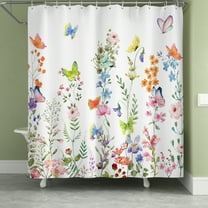 Lfeey Watercolor Floral Botanical Shower Curtain, Modern Minimalist Bathroom Waterproof Fabric with Hooks, 72x72 in
