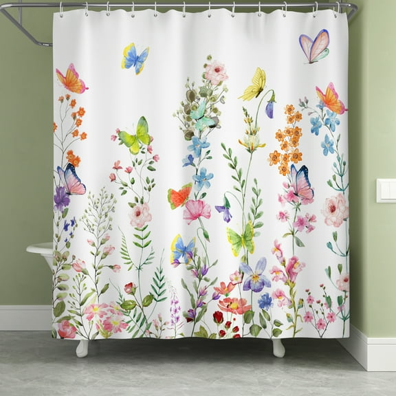 Lfeey Watercolor Floral Botanical Shower Curtain, Modern Minimalist Bathroom Waterproof Fabric with Hooks, 72x72 in