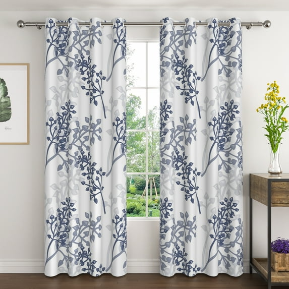 Lfeey Watercolor Plant Print Blackout Curtains, Darkens Room for Bedroom Grommet Curtains/Drapes, 52x96 inches, Set of 2
