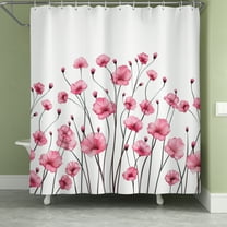 Lfeey Waterproof Fabric Bathroom Shower Curtain, Pink Floral, With Hooks, 72x84 in
