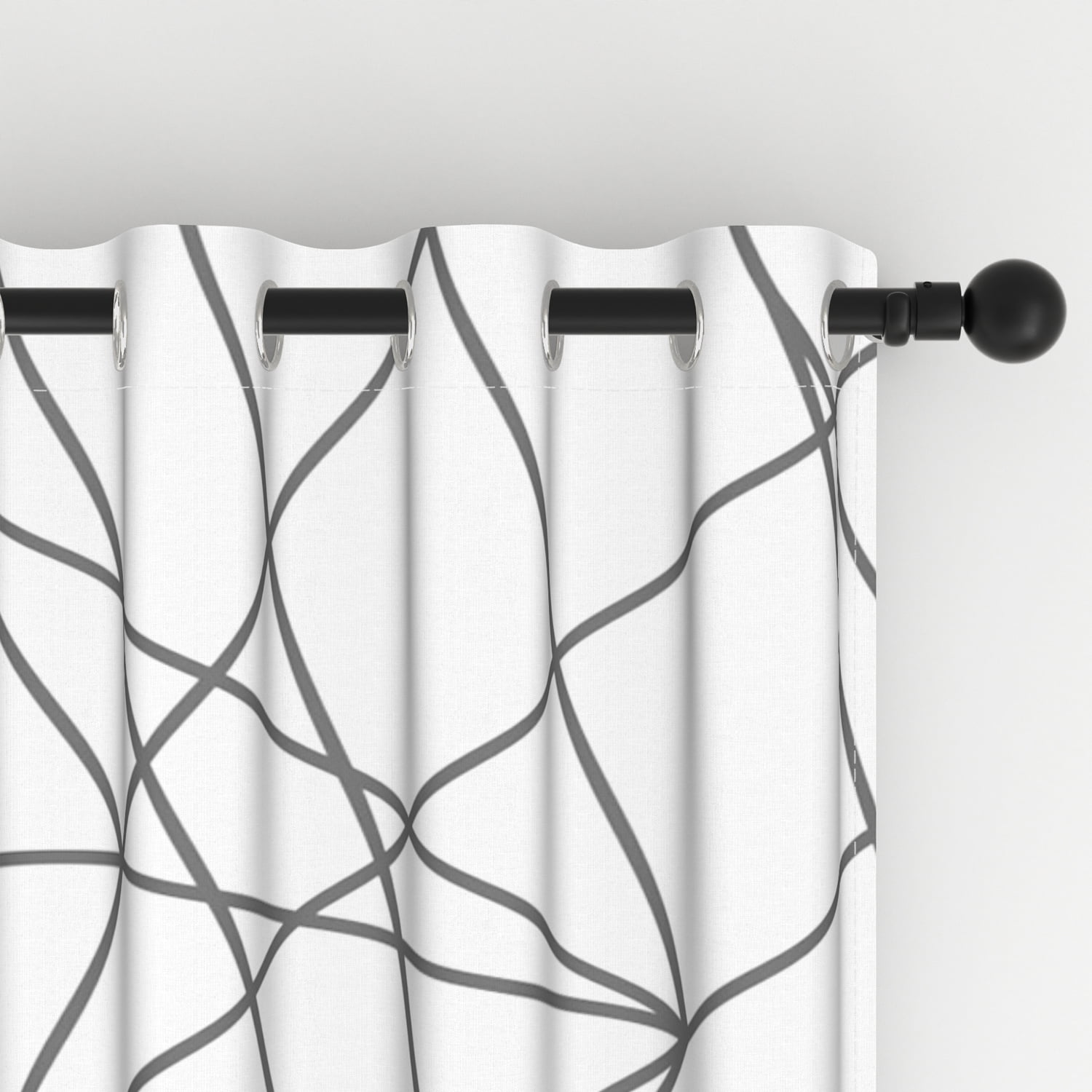 Lfeey White Blackout Curtains, Geometric Silver Line Top Grommet Curtains, White, 42x72 inches, 2 panels
