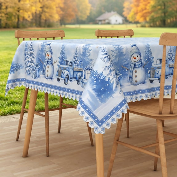 Lfeey Winter Snowman Christmas Table Cloth for Rectangle, 60x70 Inch, Waterproof Wipeable