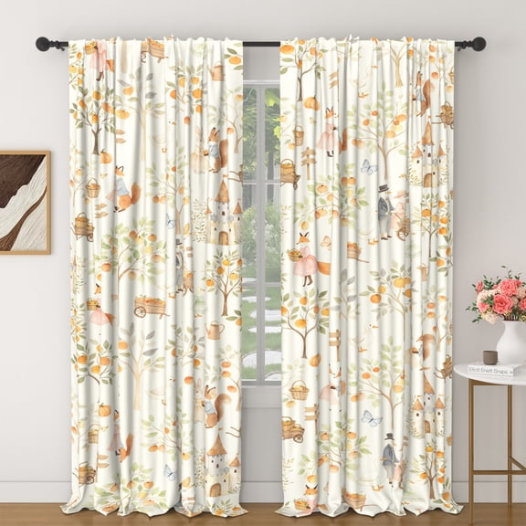 Lfeey Woodland Animal Blackout Curtains for Bedroom, Cute Fox Rabbit Print, Rod Pocket Thermal Insulated Drapes 2 Panels, 42x63 Inch