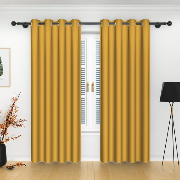 Lfeey Yellow Blackout Curtains 63 inches long, set of 2, 52 inches wide, Room Darkening Window Curtains