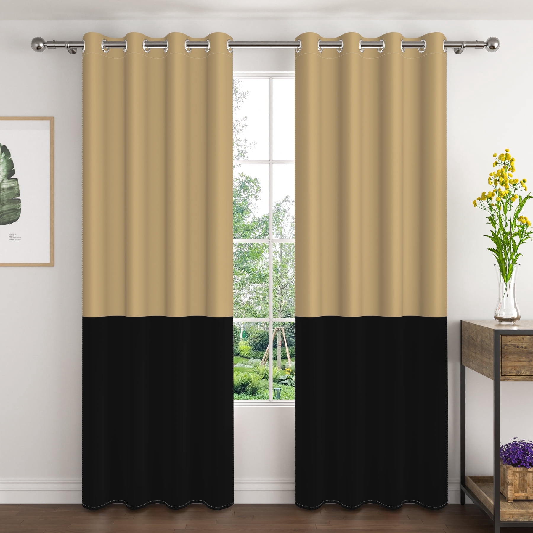 Lfeey Yellow and Black Blackout Curtains, Grommet Curtains for Bedrooms, 42x63, 2 Panels