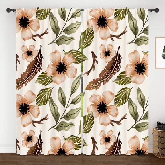 LfeeyRoom Darkening Blackout Curtains, Boho Floral Pattern Window Drapes for Bedroom, 63 inch Long, 2 Panels