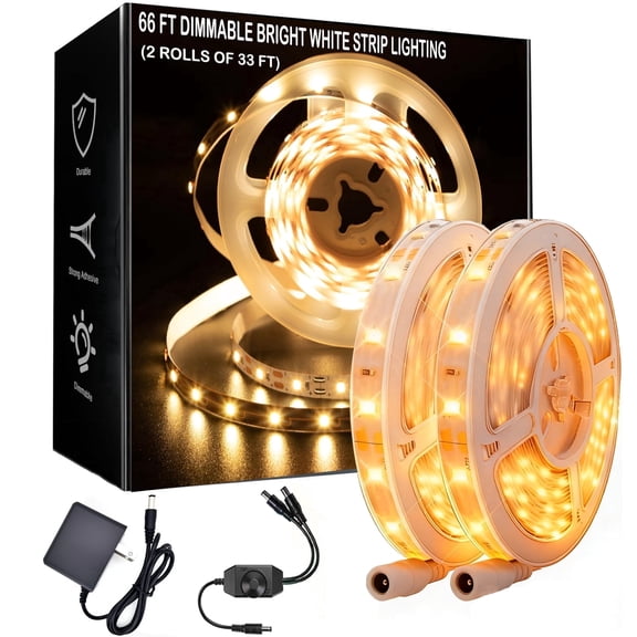 [Lfon] Warm White 65.6ft LED Strip Lights, 24V 2400 LEDs High Density Flexible Tape Light for Bedroom, Kitchen, TV Backlight