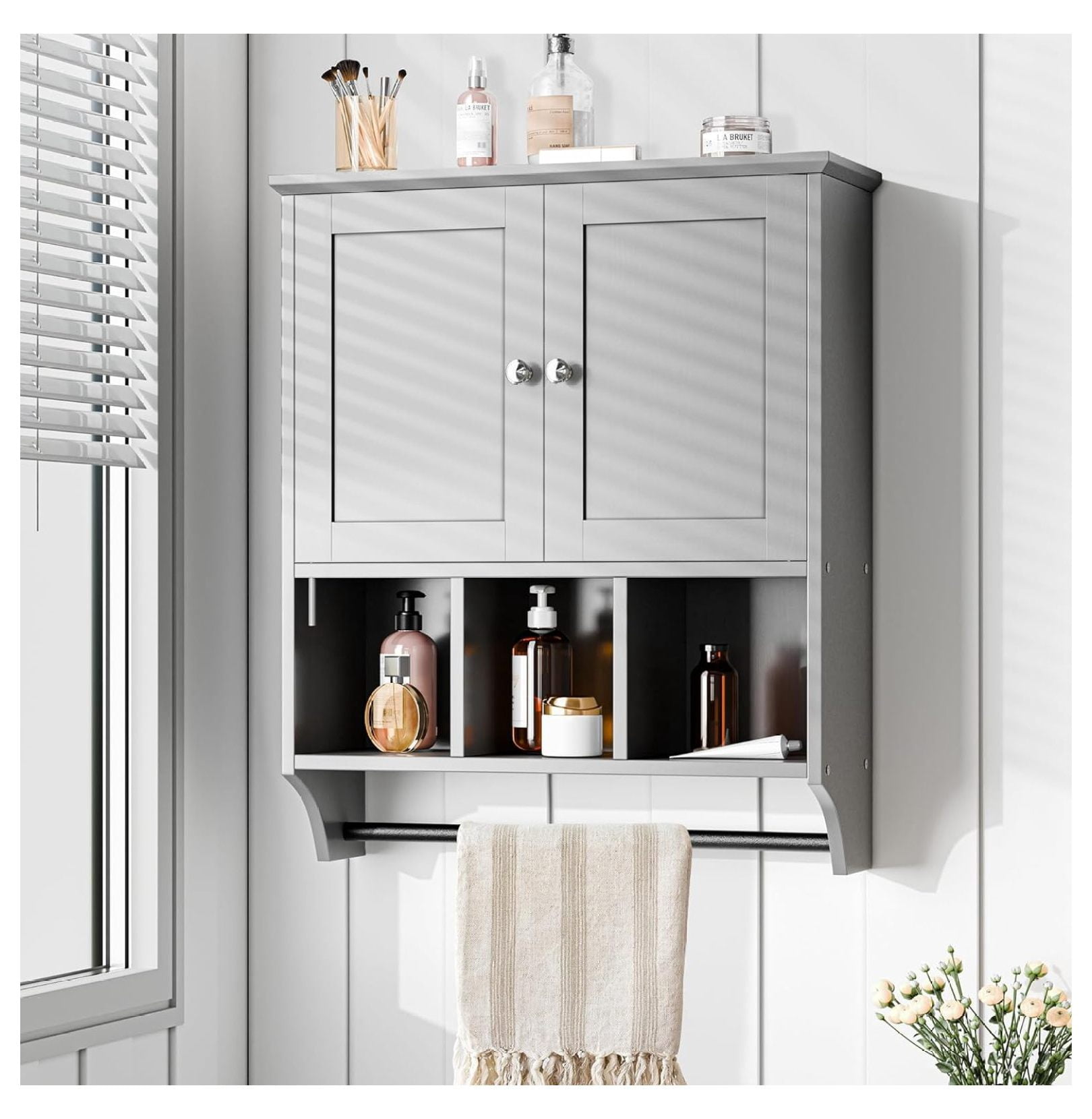 LfucQd Bathroom Wall Cabinet with Towels Bar, Bathroom Cabinet Wall ...