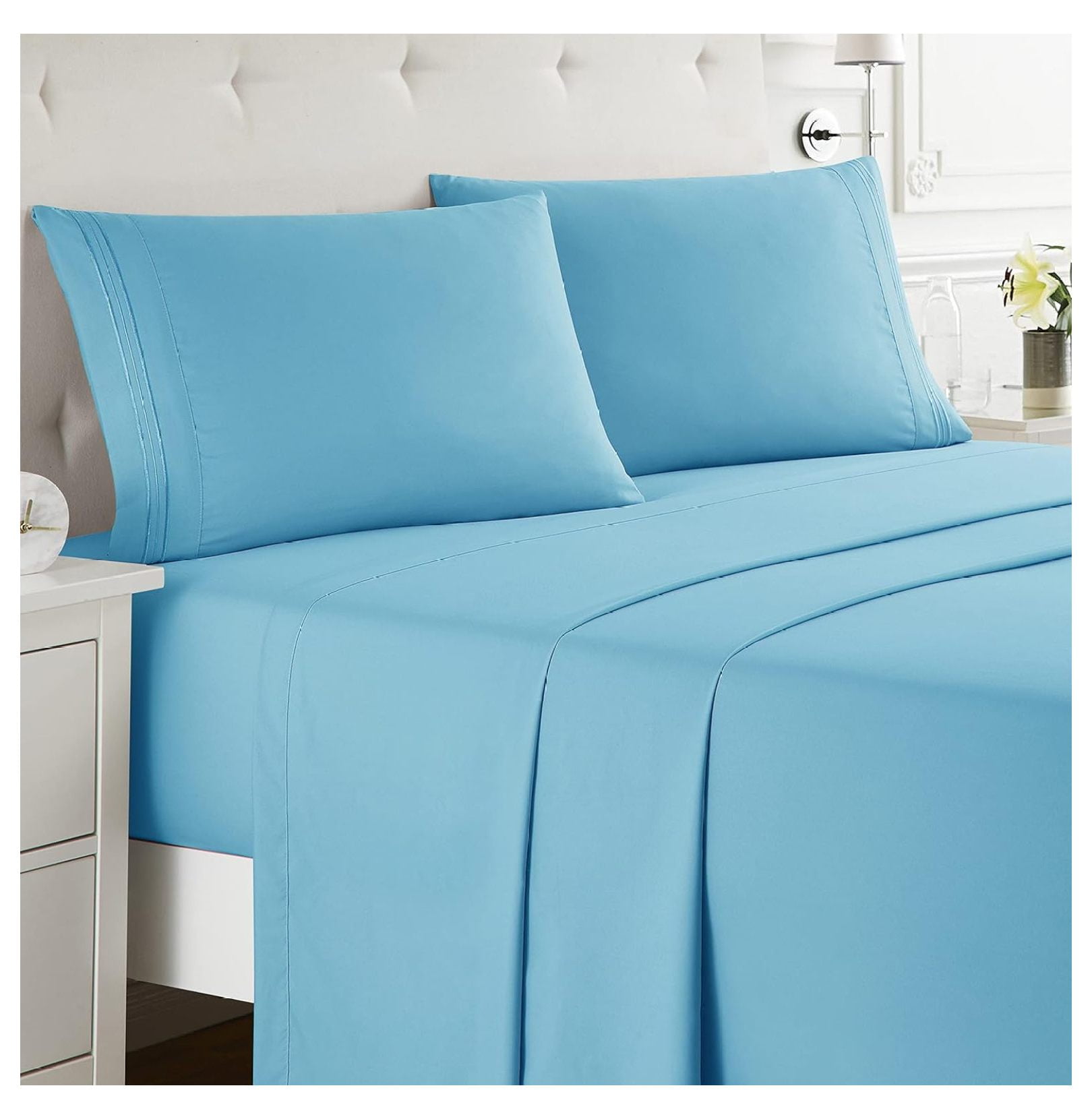 LfucQd Full XL Sheets Sets 4 Piece Full XL Size Sheets, Double Brushed Bright Blue Sheets