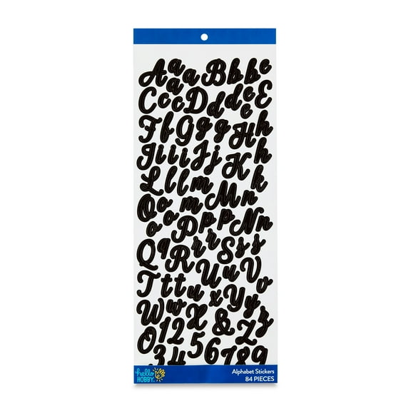 Hello Hobby Black Script Alphabet Stickers, 84 Count