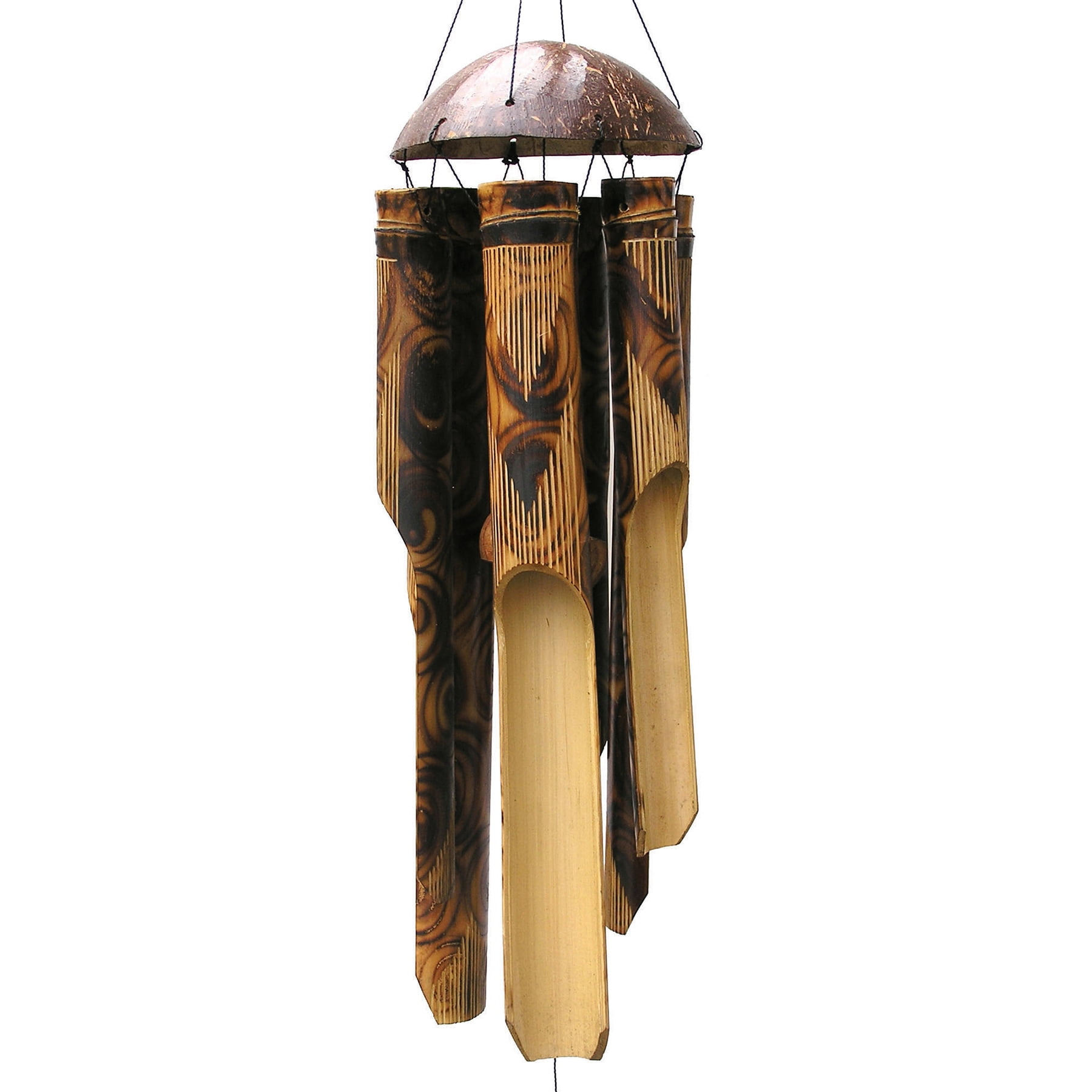 Large Natural Burnt Bamboo Wind Chime with Coconut Top