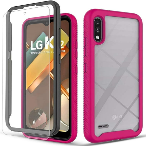 Lg Journey LTE Case, Transparent Drop Proof Cover with [Tempered Glass Screen Protector] (Pink)