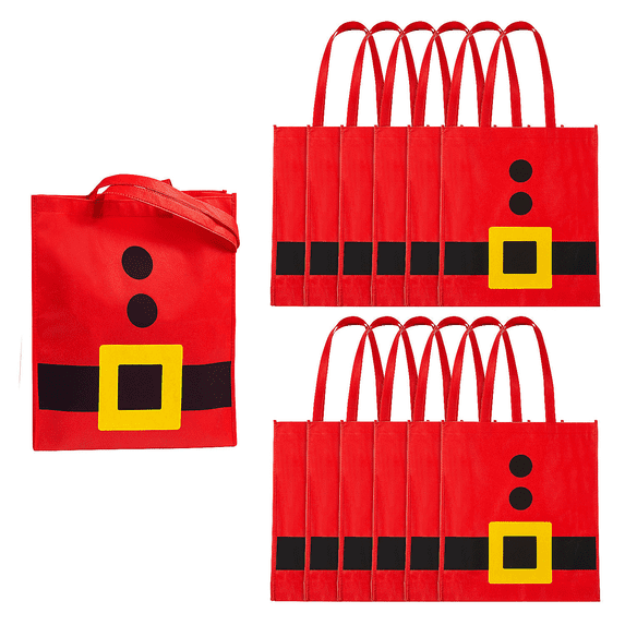 (Lg) Santa Belt Laminated Tote - Favor Bagss - 12 Pieces