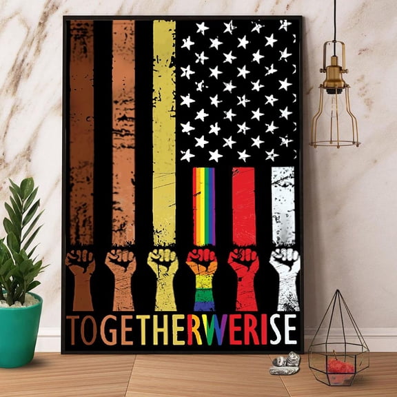 Lgbt Pride Together We Rise American Flag Paper Poster No Frame Matte Wall Art Decor 11 x 17 Inch Poster