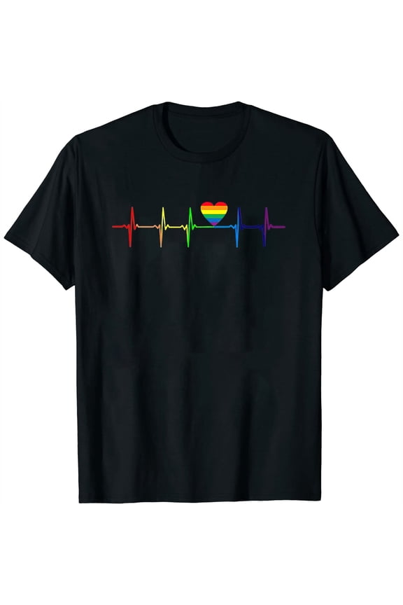 Lgbt Rainbow Flag Heartbeat Gay Lesbian Pride Gift Men Women Premium T-Shirt Black Small